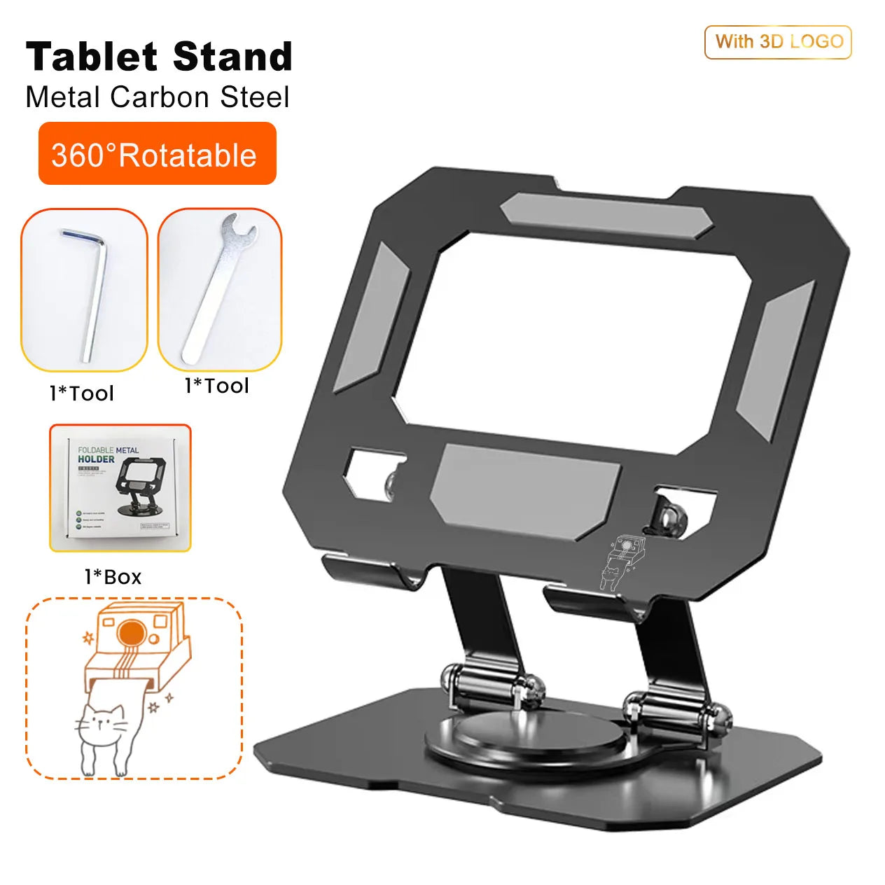 OEM Metal Carbon 360 Degree Rotation Laptop Tablet Stand Adjustable Laptop Stand for Desk Carbon Steel Computer Stand for Laptop