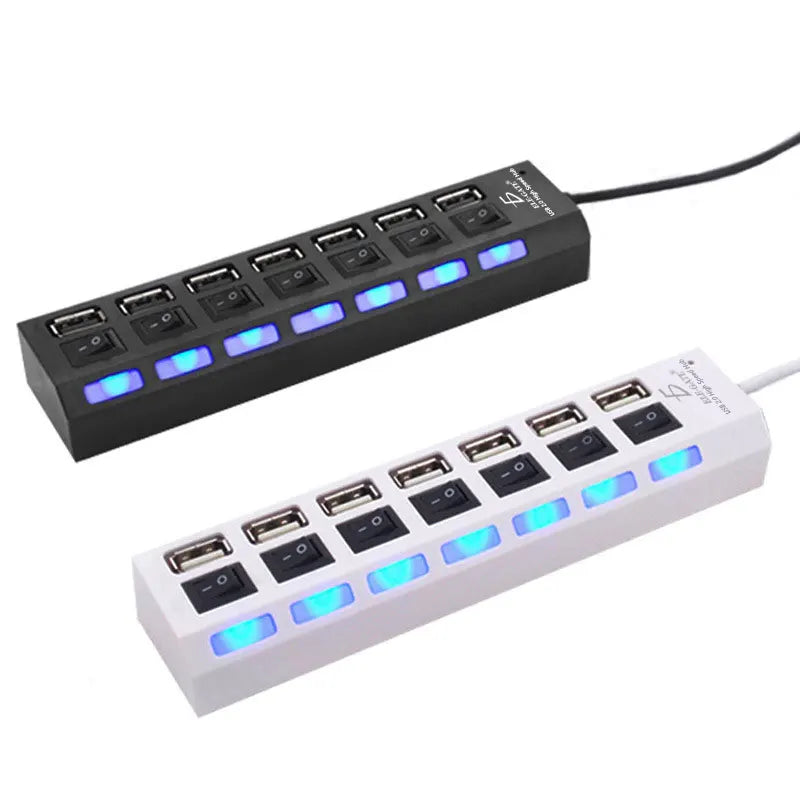 7 Port USB 2.0 Hub with Switches High Speed Data Transfer, Compact Design for PC & Laptop, Windows Compatible, Plug & Play