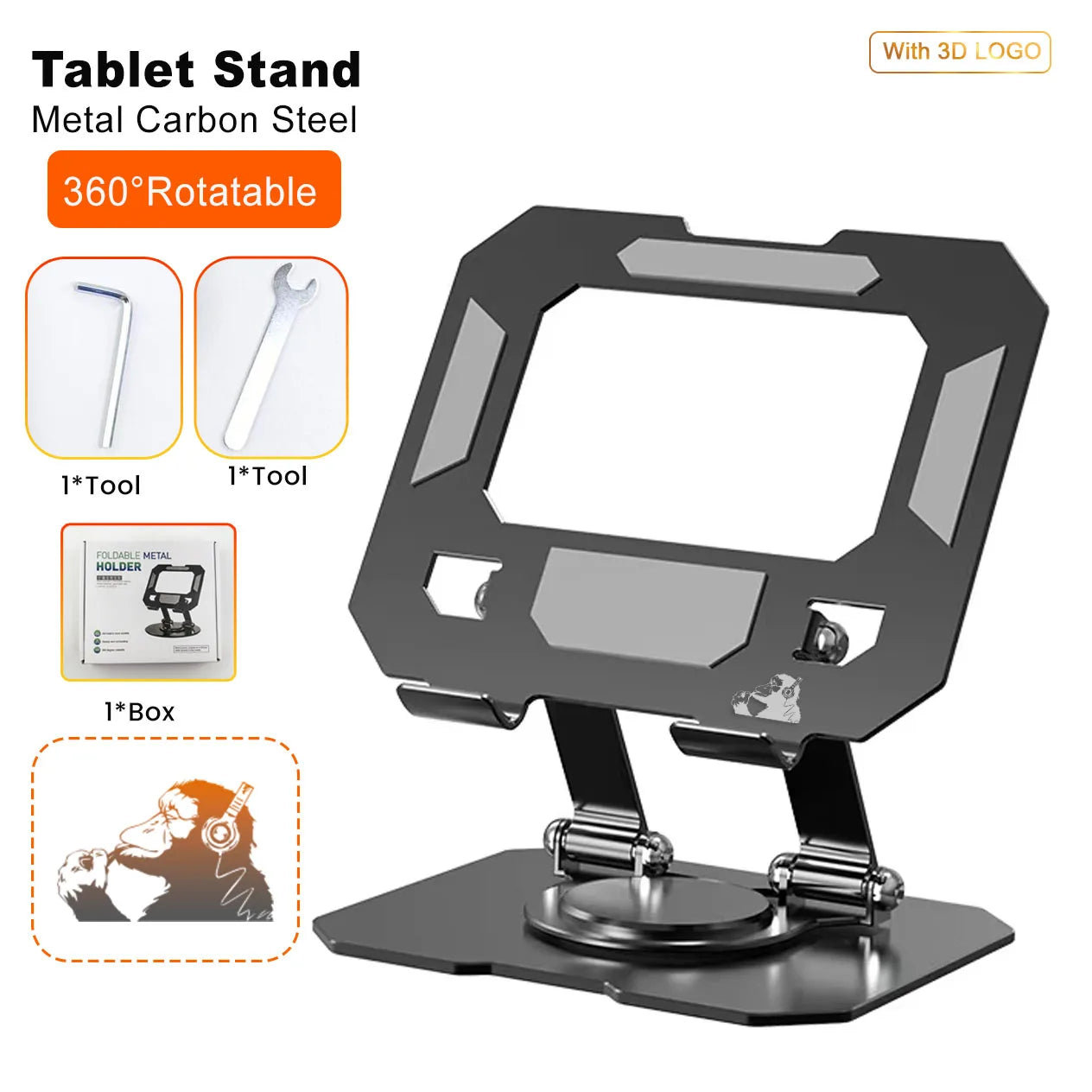 OEM Metal Carbon 360 Degree Rotation Laptop Tablet Stand Adjustable Laptop Stand for Desk Carbon Steel Computer Stand for Laptop