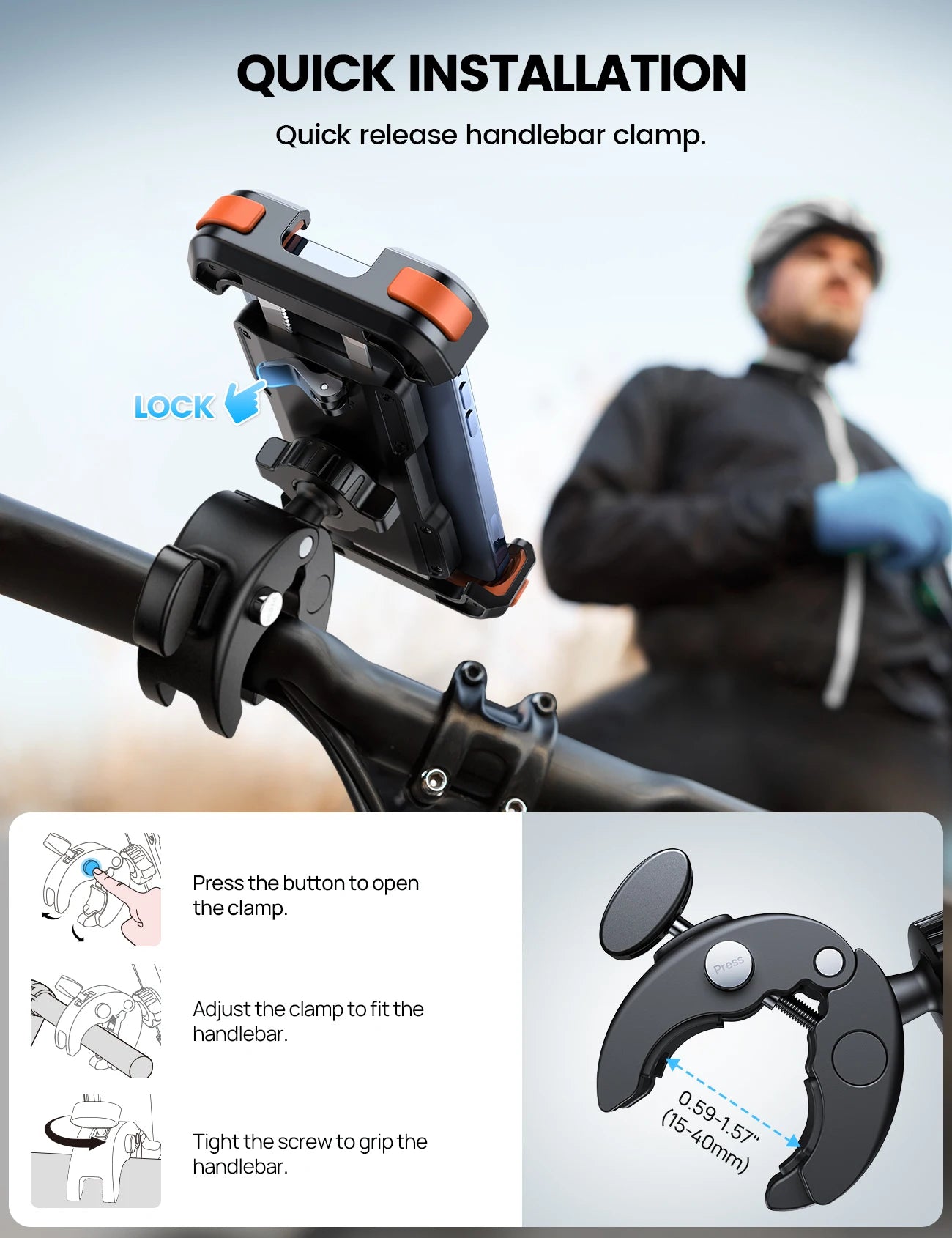 Lamicall BP07 Shockproof Bike Phone Holder Universal Motorcycle Phone Mount Stable Bicycle Phone Mount for Scooter Smart Phone