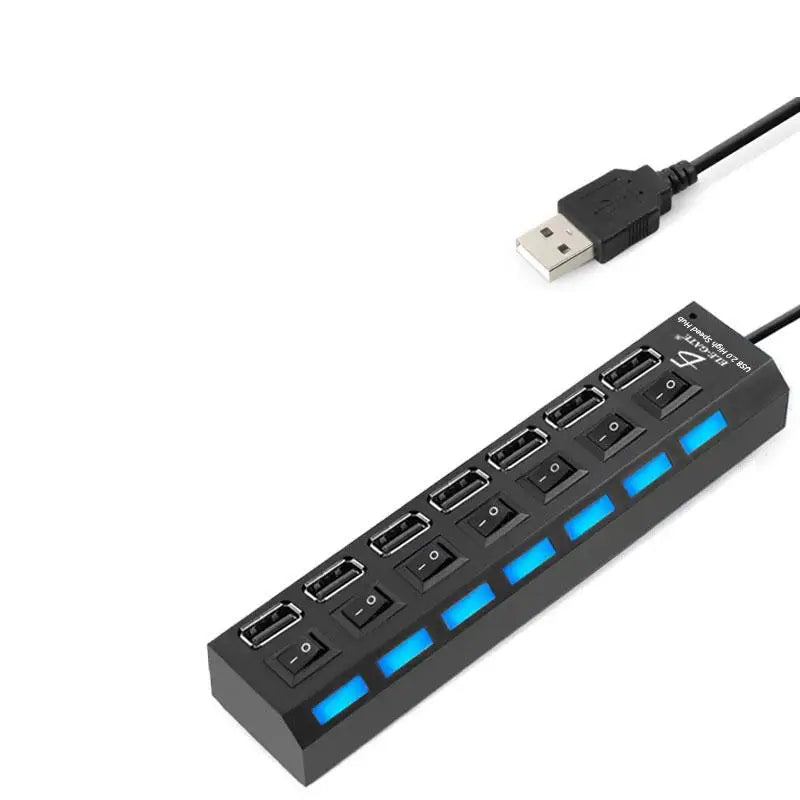 7 Port USB 2.0 Hub with Switches High Speed Data Transfer, Compact Design for PC & Laptop, Windows Compatible, Plug & Play