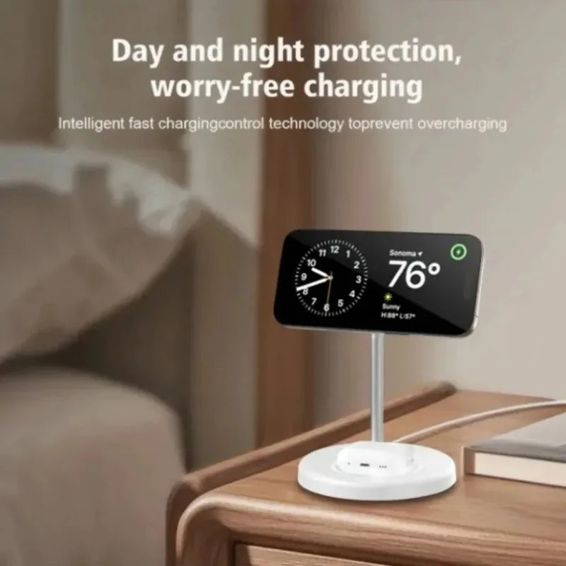 2-in-1 Magnetic Wireless Charger Stand for iPhone 17 16 15 14 13 12 AirPods 4/3 Pro for MagSafe Fast Wireless Charging Stantion