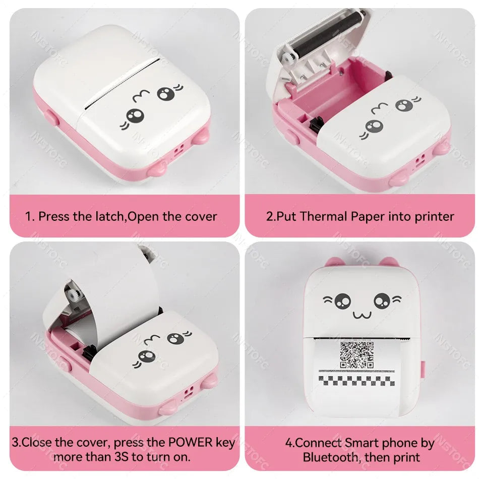 58mm Photo Label Portable Mini Thermal Printer Sticker Memo Tag Printing Cute Bluetooth Printer for IOS Android or 57mm Paper