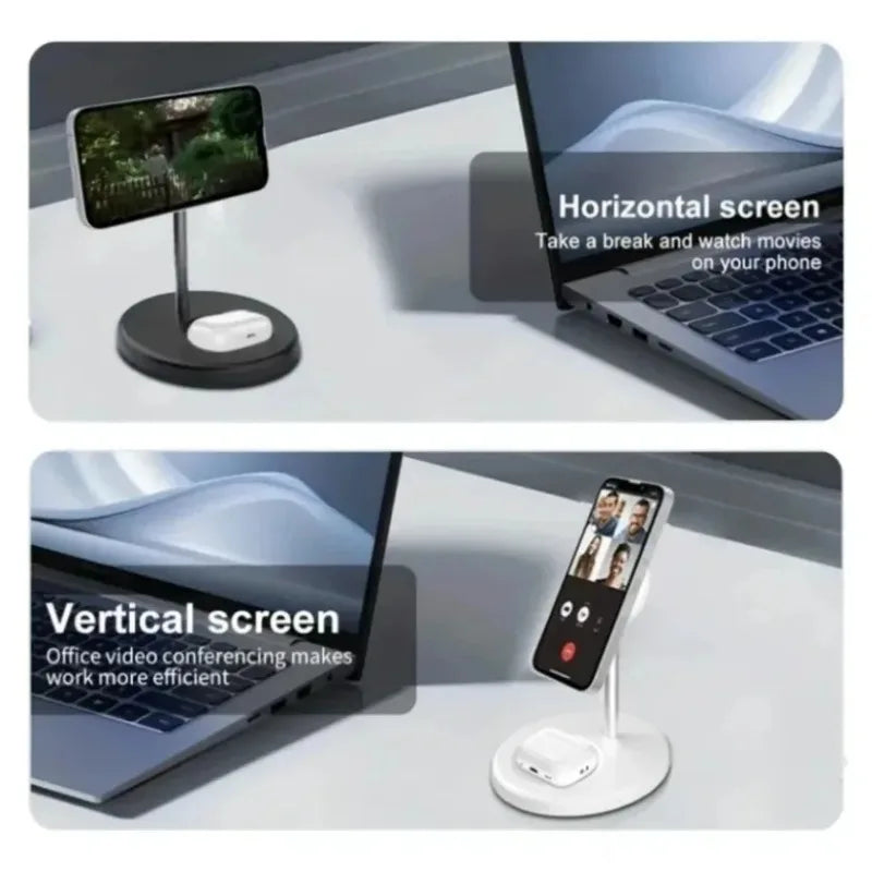 2-in-1 Magnetic Wireless Charger Stand for iPhone 17 16 15 14 13 12 AirPods 4/3 Pro for MagSafe Fast Wireless Charging Stantion