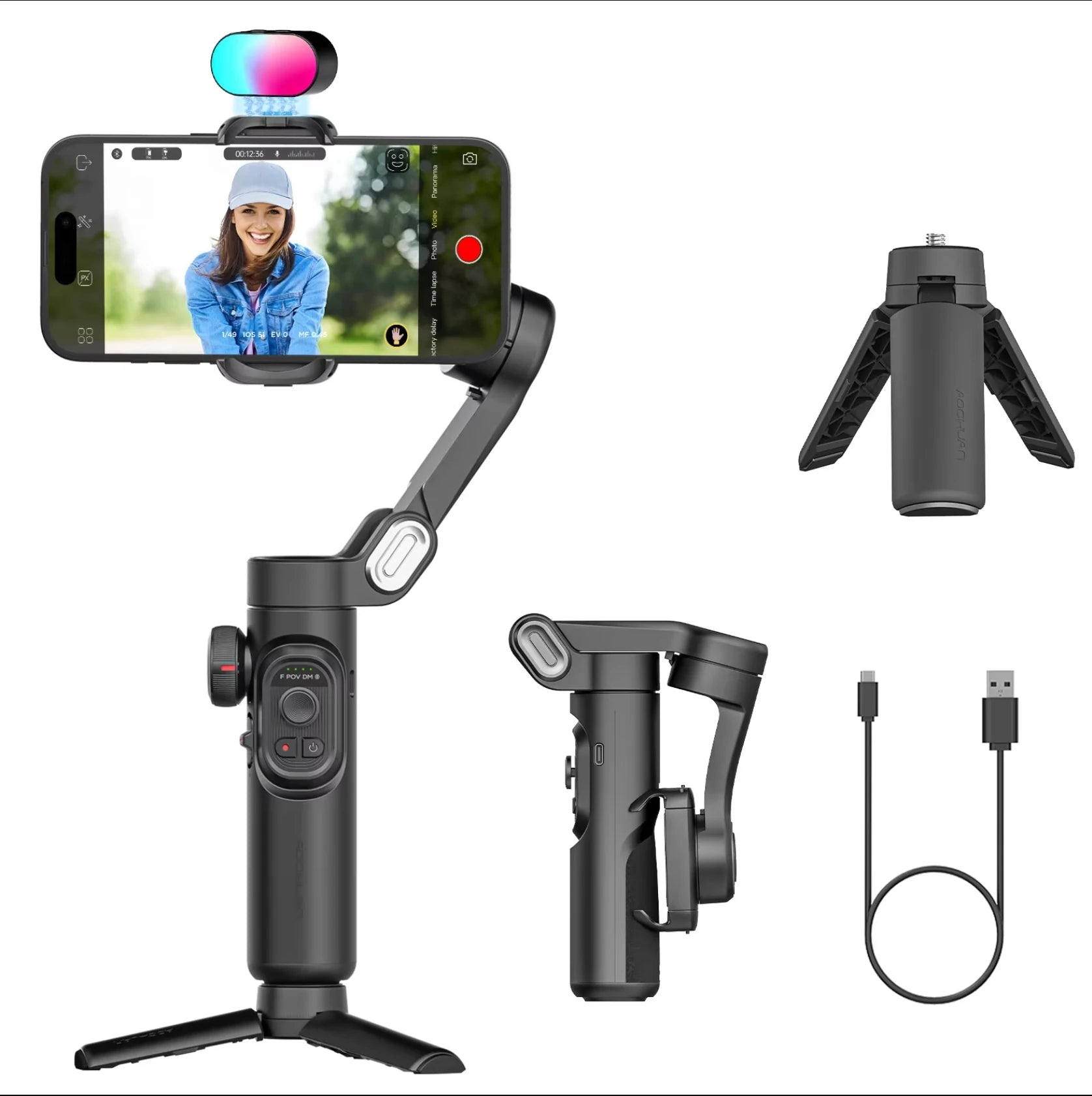AOCHUAN 3-Axis Handheld Gimbal Stabilizer SmartXE for Smartphone for iPhone Android AI Face Tracking TikTok Vlog