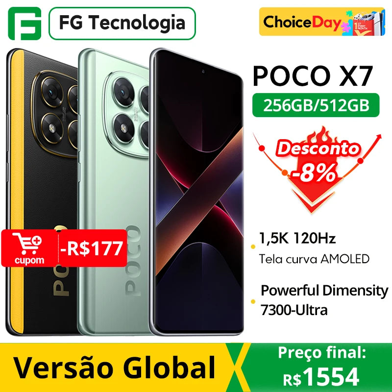 Global Version POCO X7 Smartphone Dimensity 7300-Ultra 6.67"120Hz AMOLED Display 45W 5110mAh 50MP Camera IP68 Xiaomi HyperOS NFC