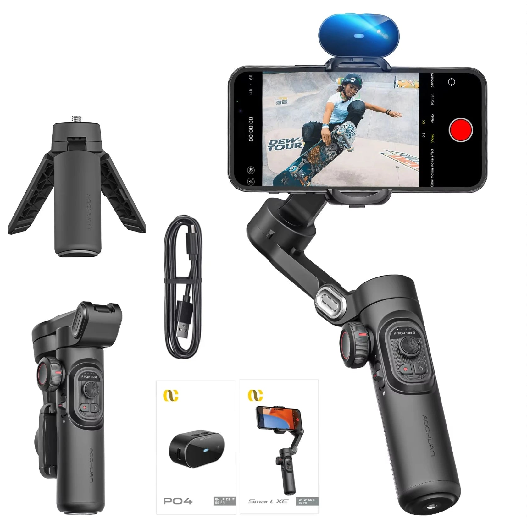 AOCHUAN 3-Axis Handheld Gimbal Stabilizer SmartXE for Smartphone for iPhone Android AI Face Tracking TikTok Vlog
