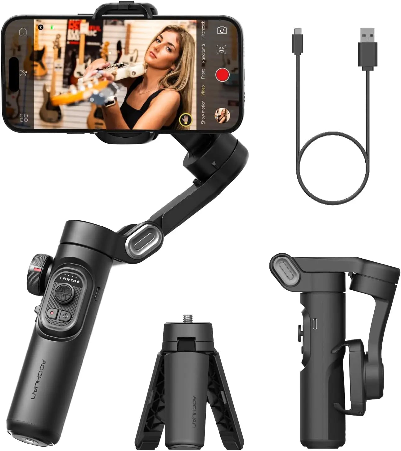 AOCHUAN 3-Axis Handheld Gimbal Stabilizer SmartXE for Smartphone for iPhone Android AI Face Tracking TikTok Vlog