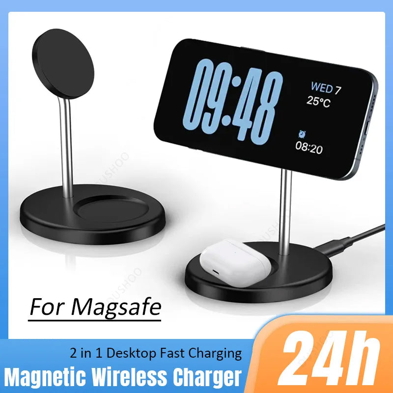 2-in-1 Magnetic Wireless Charger Stand for iPhone 17 16 15 14 13 12 AirPods 4/3 Pro for MagSafe Fast Wireless Charging Stantion