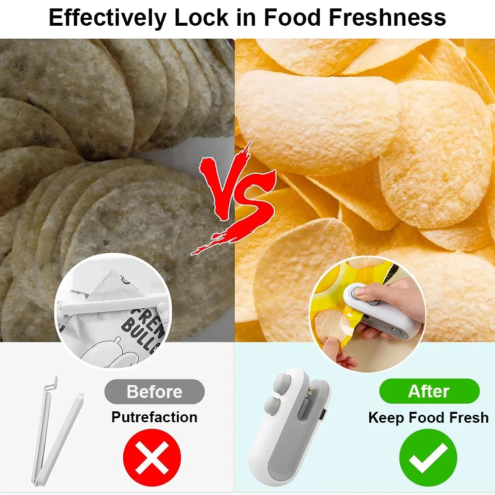 2 in 1 Rechargeable Mini Bag Sealer with Cutter, Portable Thermal Sealer for Plastic Bags, Food Storage Sealant Machine