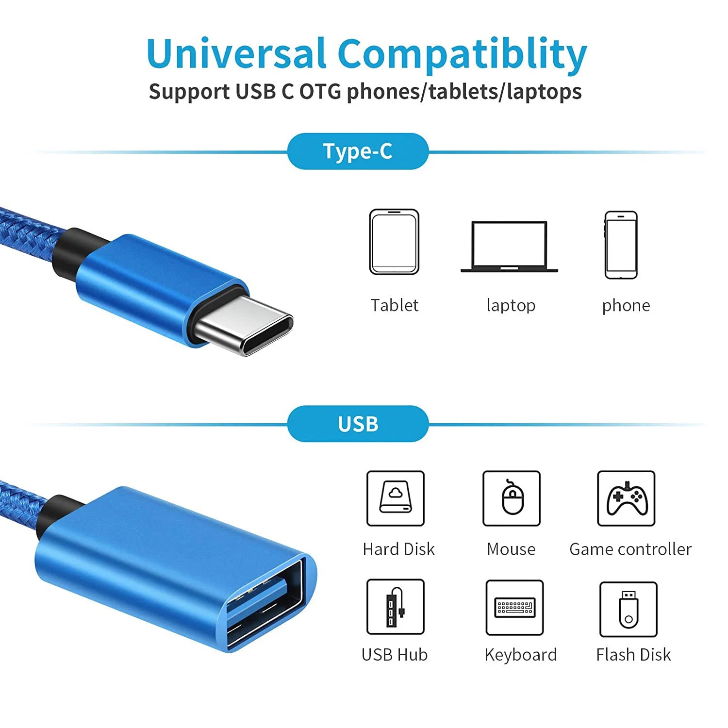 OTG Type C Cable Adapter USB to Type C Adapter Connector for Xiaomi Samsung Universal OTG Data Cable Converter for MacBook Pro