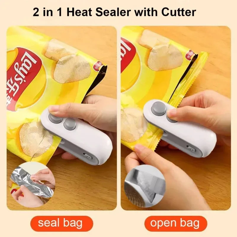 2 in 1 Rechargeable Mini Bag Sealer with Cutter, Portable Thermal Sealer for Plastic Bags, Food Storage Sealant Machine